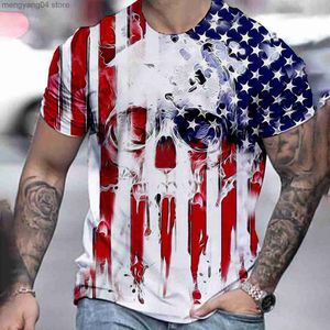 T-shirts pour hommes Crâne Drapeau américain Imprimer Hommes T-shirt Col rond Manches courtes Jour de l'Indépendance 4 juillet Drapeau Hauts T-shirt patriotique en vrac 3d T230517