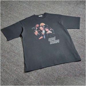 T-shirts pour hommes chasseurs de vitesse imprimés femmes hommes t-shirts t-shirts hiphop streetwear chirurre de coton surdimension