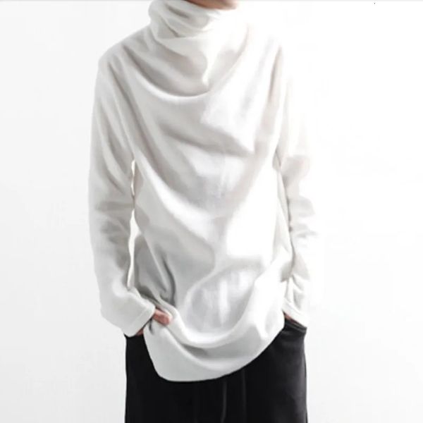 T-shirts pour hommes printemps et automne édition coréenne col roulé uni coupe ample irrégulière à manches longues T-shirts tendance 240129