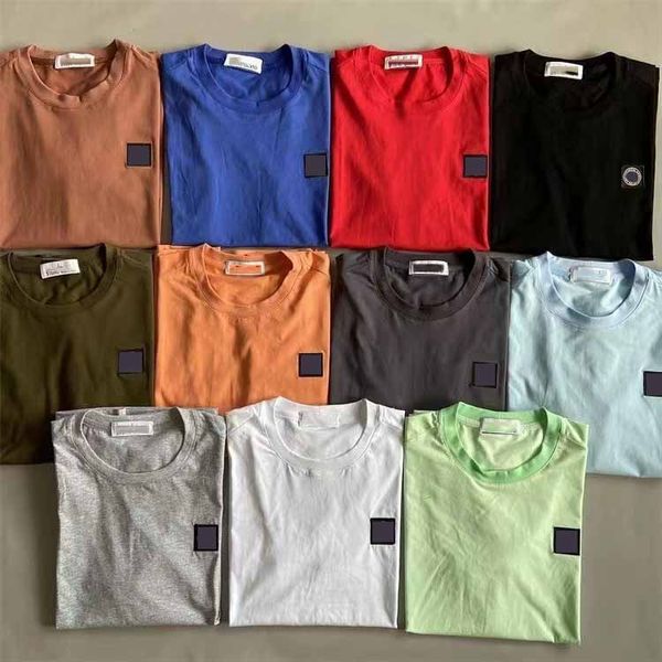 T-shirts pour hommes StonIS Manches courtes Top T-shirts Polos T-shirt Col rond Emblème de poitrine brodé Soie Coton Solide Lâche