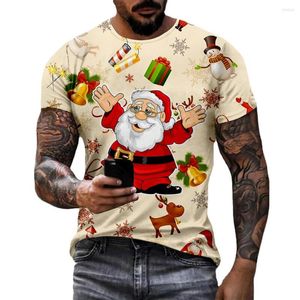 Camisetas para hombre Camiseta de verano para hombre Feliz Navidad Alfabeto Santa Impreso en 3D Moda Manga corta Cuello redondo Jersey Ropa de gran tamaño