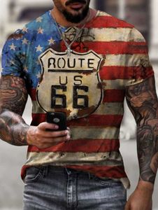 T-Shirts Pour Hommes Été Nouveaux T-shirts Pour Hommes Surdimensionnés Vêtements Lâches Vintage À Manches Courtes Mode Amérique Route 66 Lettres Imprimées T-shirt À Col O