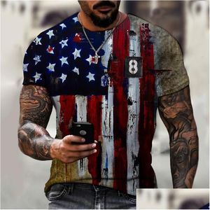 T-Shirts pour hommes chemise d'été avec motif de drapeau américain décontracté mode masculine col rond hommes-vêtements Byck 6Xl livraison directe