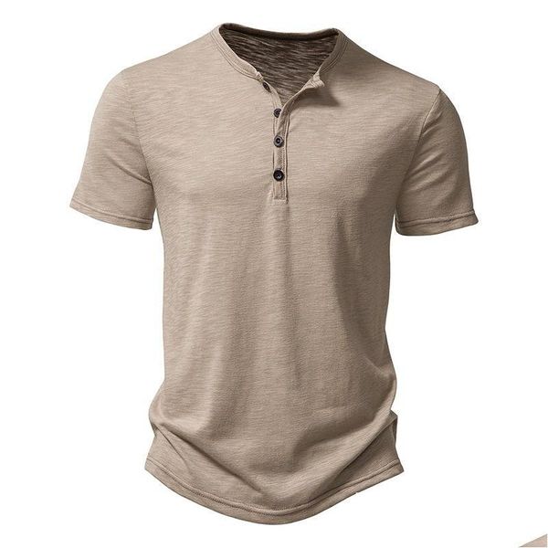 Camisetas para hombres Tamisa Diseñadora de camiseta Henley Collar Summer Men Camiseta sólida Camina corta para camisetas de alta calidad Tamaño negro Dro otdwe