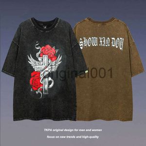 Heren T-shirts TKPA high street gothic vintage rose wash gemaakt oude korte mouw T-shirt mannen en vrouwen hiphop trend Y2K
