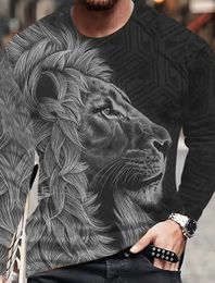 Hommes T-shirts Vintage Animal Lion Manches Longues Tops Automne Sweat Graphique Casual Hip Hop Mode Vêtements Oneck T-shirts 240130