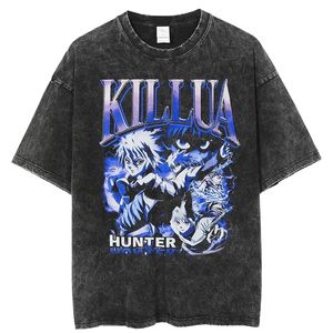 T-shirts pour hommes T-shirts lavés vintage pour hommes Hunter X Hunter Hxh Killua Anime Graphic T-shirt Femmes Harajuku Oversize Tee Coton Streetwear 230812