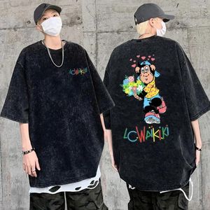 T-shirts pour hommes lavage vintage lc waikiki singe double face tshirt masculin femme hop carier animé manga manga manga manga manga manga à manches courtes