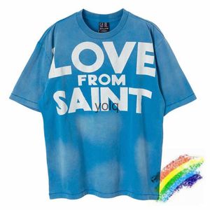 Camisetas para hombres Lavadas azules teñidas Michael Michael Men Mujeres Amor de alta calidad de Saint Top Tees T-Shirtyolq