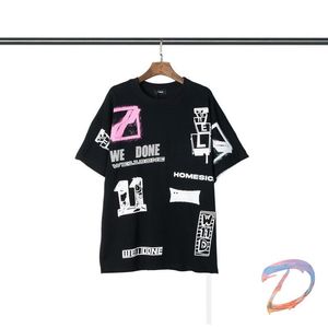 T-shirts pour hommes We11done T-shirt hommes femmes motif de teinture par nouage T-shirt Welldone décoration de ruban haut Streetwear bien fait Harajuku