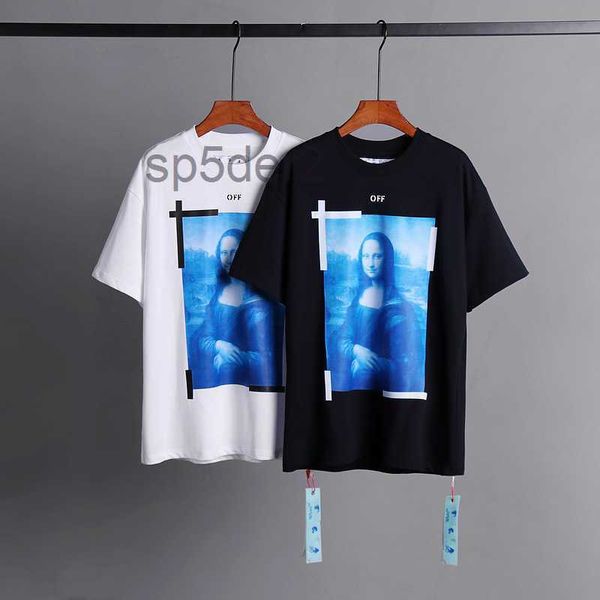 Camisetas para hombre marca Xia Chao Ow Off Mona Lisa pintura al óleo flecha manga corta hombres y mujeres Casual camiseta suelta grande FGTG