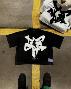 Heren T Shirts Y2K Top Harajuku Hip Hop Oversized Patchwork Grafische losse Casual Men Women Shirt Fashion Solid Color Tops Streetwear