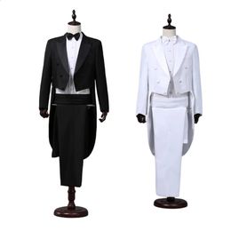 Mens Tailcoat Classic Modern White and Black Basic Style Suit met zanger Magician Stage Jacket Outfits 240430