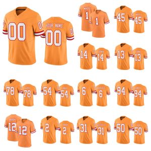 Heren Tampabaybuccaneersmike E Tom Brady Custom Orange 2023 F.U.S.E.Throwback Limited Ed Jersey