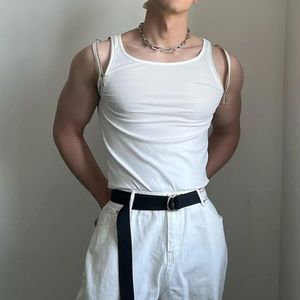 Débardeurs pour hommes Gilet décontracté Personnalité coréenne Zip en métal Design Mode Sexy Haut moulant T-shirts sans manches LGBT Unisexe Streetwear 230509