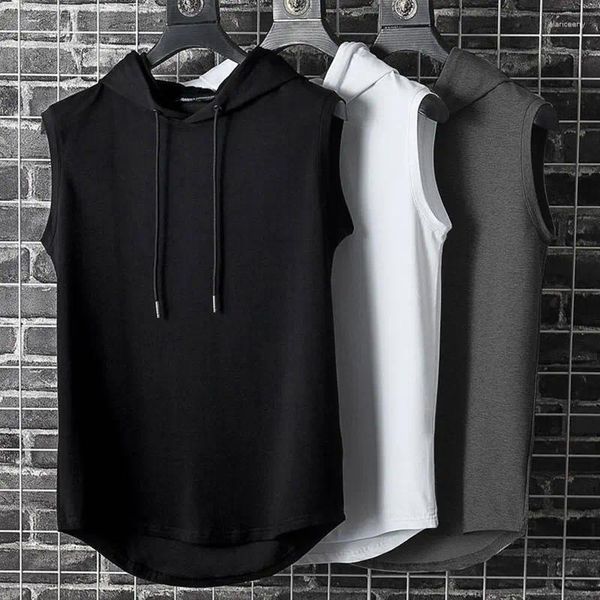 Camisetas sin mangas para hombre, ropa de gimnasio, Top con capucha para hombre, chaleco sin mangas de algodón suave, camiseta sin mangas para entrenamiento de culturismo masculino