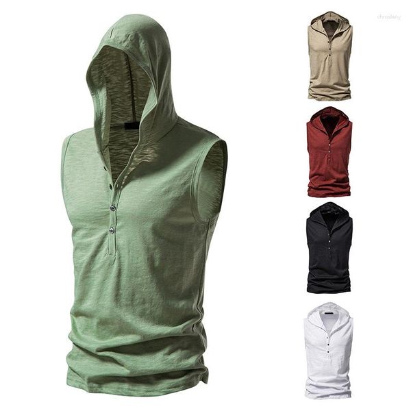 Camisetas sin mangas para hombre, camiseta ligera de algodón de bambú, chaleco con capucha, Top básico informal sin mangas para hombre, ropa deportiva para gimnasio