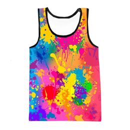 Tobs de débarquement pour hommes Rainbow Paint éclaboussard 3d Vest Men Men d'été Mode décontractée sans manches hip hop harajuku streetwear cool 240429