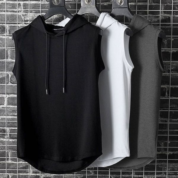 Hommes débardeurs été hommes vêtements grande taille sweat sans manches à capuche gilet entraînement Fitness t-shirt Hip Hop 230627