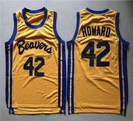 Maillots de basket-ball pour hommes, Teen Wolf Scott Howard 42 Beacon Beavers, chemises cousues de film jaune, SXXL6666989