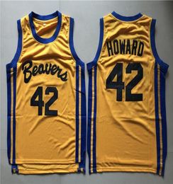 Maillots de basket-ball pour hommes, Teen Wolf Scott Howard 42 Beacon Beavers, chemises cousues de film jaune, SXXL6250582