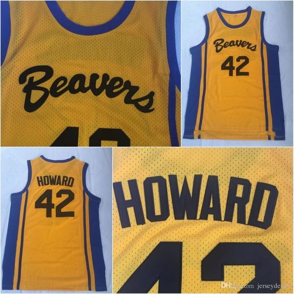 Maillot de basket-ball pour hommes, Teen Wolf Scott Howard 42 Beacon Beavers, 100% cousu jaune S-XXL