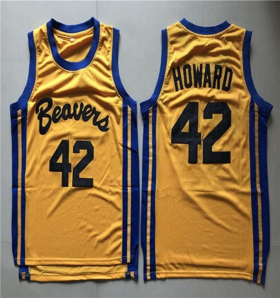 Maillots de basket-ball pour hommes, Teen Wolf Scott Howard 42 Beacon Beavers, chemises cousues de film jaune, SXXL6250582