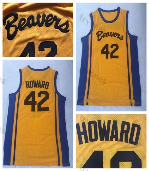 Maillots de basket-ball pour hommes, Teen Wolf Scott Howard 42 Beacon Beavers, chemises cousues Vintage, jaune, SXXL6894034