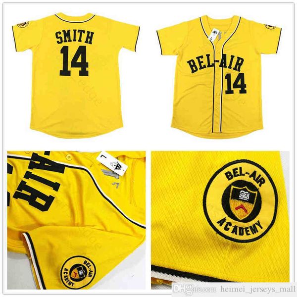 Camisetas de béisbol para hombre The Fresh Prince of Bel-Air Academy #14 Will Smith Camisa de béisbol cosida barata amarilla