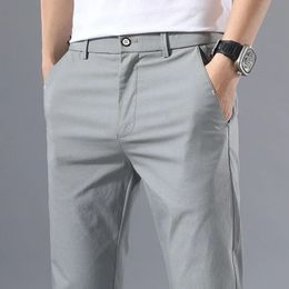 Pantalon mince pour hommes, couleur unie, intelligent, décontracté, coupe d'affaires, extensible, en coton, formel, respirant, 240312