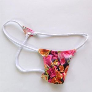 String pour hommes, pochette bombée, t-back, petit Triangle, dos G450K, Polyester, Spandex, tissu imprimé Rose, nouveau style, Fashion234k