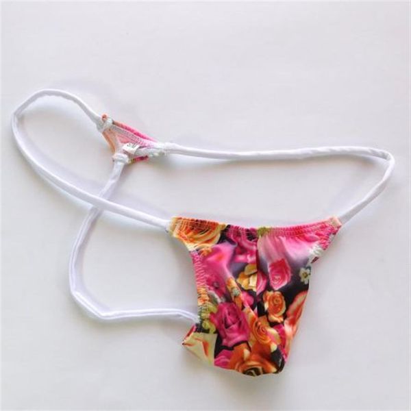 String pour hommes, pochette bombée, t-back, petit Triangle, dos G450K, Polyester, Spandex, tissu imprimé Rose, nouveau style, Fashion312c