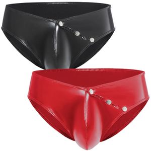 Herenstrucht en G-string High Gloss PVC Leather Sexy Underwear Open Crotch Triangle Shorts Red Zwart slipjes Lingerie Intimates 240506