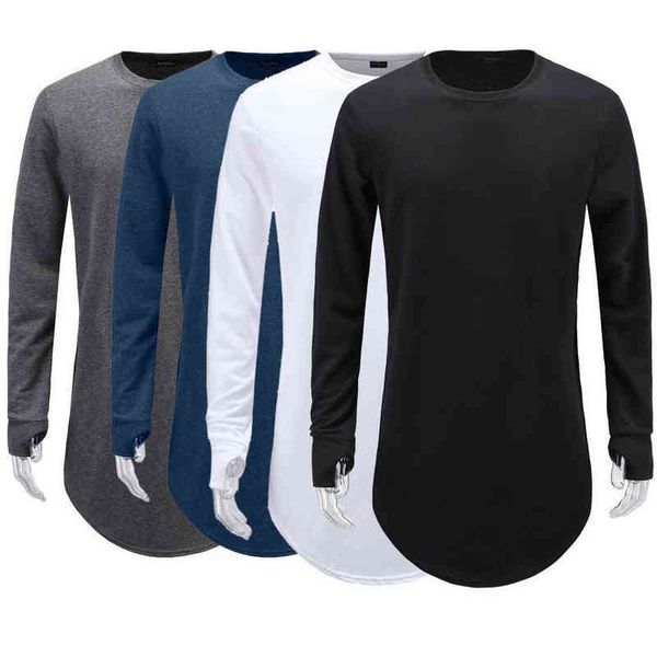 Hommes Pouce Trou Poignets À Manches Longues T-Shirt Basique Hipster Top Tee Mâle Hip Hop Vêtements Homme Col Rond Solide Streetwear Nouveau G1222