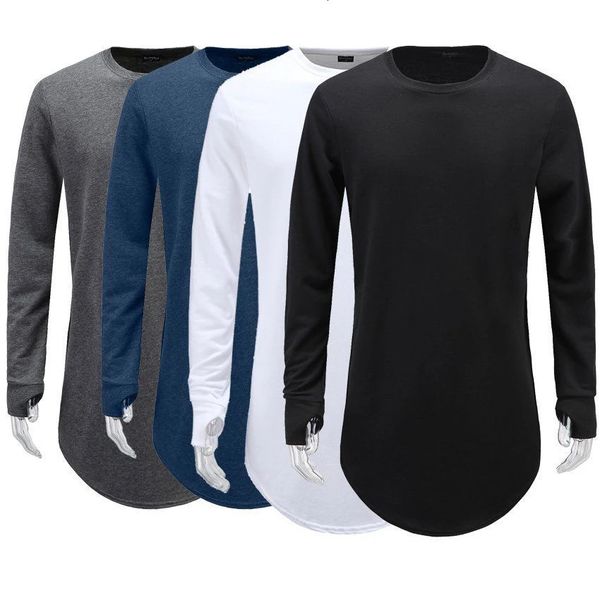 Hommes pouce trou poignets à manches longues t-shirt basique haut tendance t-shirt mâle Hip Hop vêtements Homme col rond solide Streetwear 240219