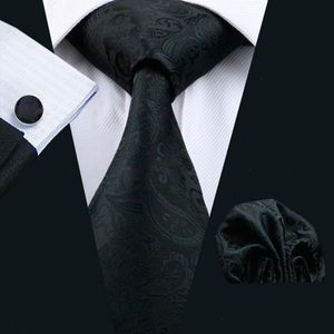 Heren Tie 100 Silk Classic Black Hanky ​​Cufflinks stropdas banden voor mannen Formele zakelijke bruiloftsfeest LS-823