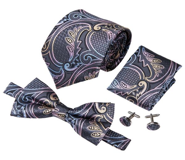 Corbata para hombre Novela corbata de paisley Corbata de diseñador y pajarita de seda tejida con puños de pañuelo Vestido de novia de negocios LH711 D04543590495