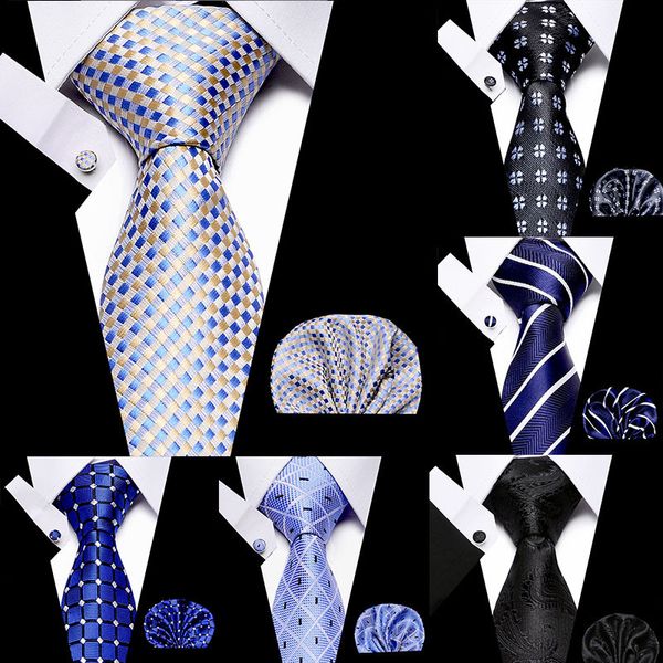 Corros para hombres Tada de seda Black Silk Set Jacquard Woven Business Fashion Accesors Neck Formal Phanchief de 3 piezas S