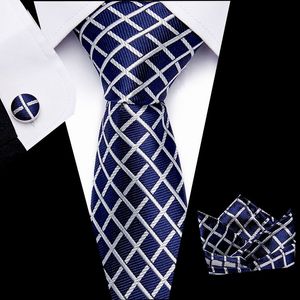 Cravates pour hommes de luxe Paisley Blue Silk avec Hanky Set Boutons de manchette Business Jacquard Woven Neck