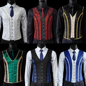 Men's Slimming Waist Shaper Corset with Tight Abdomen Support and Vintage Medieval Waistcoat - Goldfloralblack, Multiple Sizes