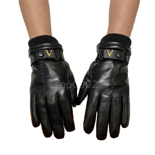 Gants à écran tactile pour hommes, mitaines durables en peau de mouton, automne hiver, gants chauds de styliste, mitaines à Double lettres