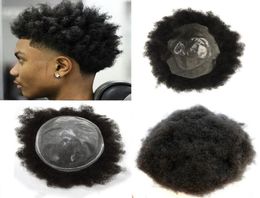 Peruca masculina afro encaracolada pu, peruca de pele poli para homens, sistema de substituição de cabelo humano, cabelo remy, 8x10 polegadas, peruca preta, 1157332