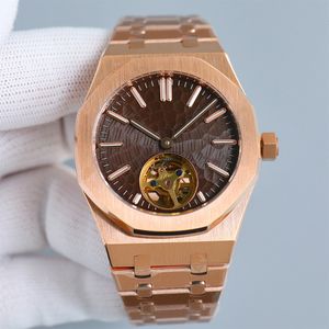 Heren tourbillon mechanisch uurwerk gouden horloge roestvrijstalen band saffier waterdicht orologio di lusso mode polshorloge 41 mm