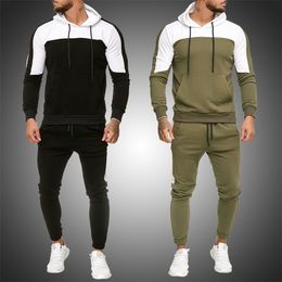 Chándal para hombre Traje de jogging Sudaderas con capucha de rayas laterales Conjunto Hombre Fleece Sudaderas con capucha y pantalones Hombre Trabajo Ropa Jogger Set Gym Ropa 201201