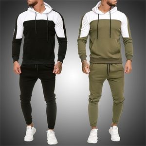 Chándal para hombre Jogging Suit Side Stripe Hoodies Set Hombre Fleece Hoodies y pantalones Hombre Work Out Clothes Jogger Set Gym Clothing 201210