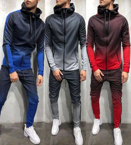 Mens tracksuit set gradiënt zip omhoog hoodie top bodems joggen joggers gym zweet slank fit nieuwste stijl3732074