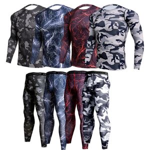 Contulaires pour hommes 2 pièces Tracksuit Hens Compression MMA manches longues T-shirt Rashgard Kit Camouflage Sweatshirtleggings Fitness Thermal Underwear 230310