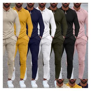 Survêtements pour hommes 2 pièces Survêtement Hommes Automne Zipper Sweat Adddstring Pantalon Mâle À Manches Longues Slim Fit Jogger Courir Sportswear S Dhsyb