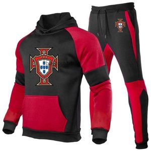 Chándales para hombre 2022 Futbolista Portugal Moda Costura Sudaderas con capucha Jogging Ropa deportiva Suéter con capucha Tops y pantalones casuales Trajes de dos piezas