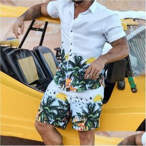 Heren tracksuits 2023 Summer Hawaii Trend Printing Sets Men Shorts Shirt kleding Casual Round Collar Floral Beach korte mouwpak Dr Dhcyv